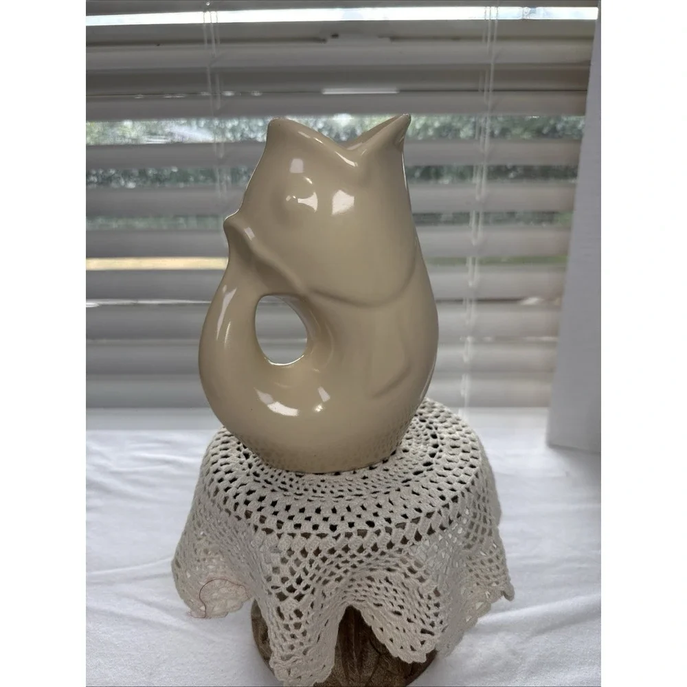 2006 White Gurgle Pot Koi Fish Pitcher/Vase 6.5